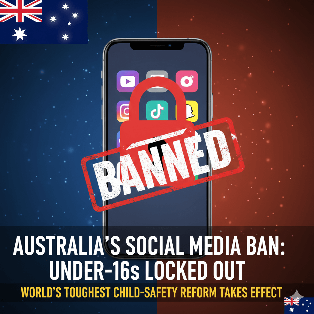Teenager holding a smartphone with major social media apps blurred or locked, symbolising Australia’s