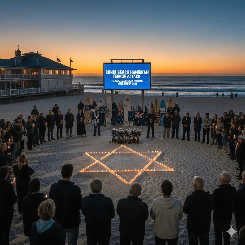 Bondi Beach police and emergency crews respond to the Hanukkah terror shooting as crowds evacuate near the shoreline.