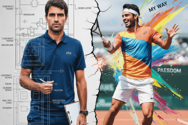 Carlos Alcaraz walks off court during a 2025 ATP match following the announcement of his coaching split with Juan Carlos Ferrero.