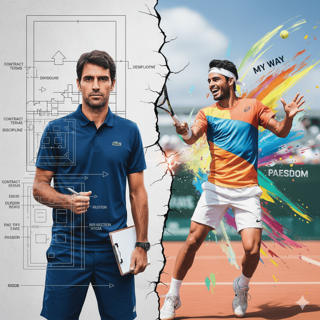 Carlos Alcaraz walks off court during a 2025 ATP match following the announcement of his coaching split with Juan Carlos Ferrero.